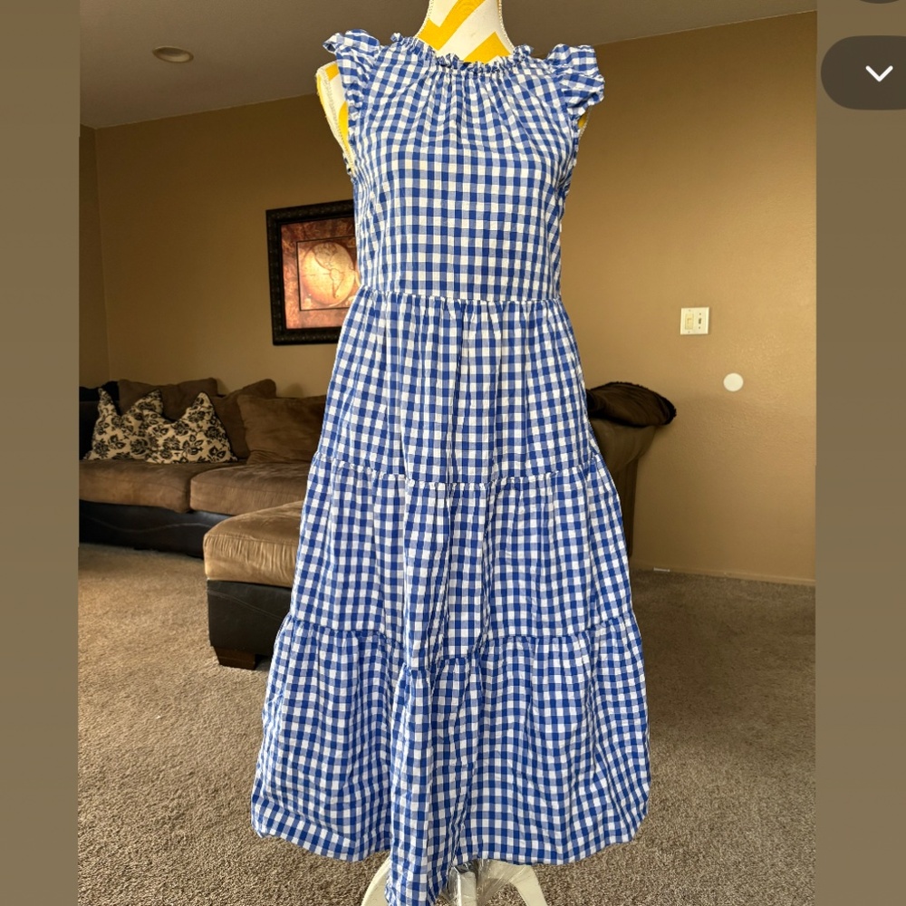 j crew gingham tiered ruffle dress